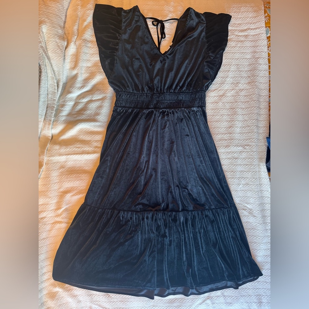 GAP Black Velvet Flutter Sleeve Midi Dress - Sz XL